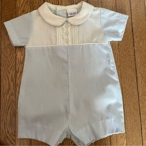 Alexis newborn baby boy romper blue white dressy